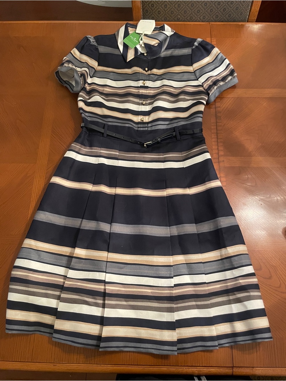 kate spade Navy, Cream, and Tan Striped Fit-and-Flare Dress